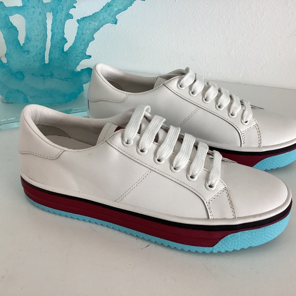 NEW Marc Jacobs Women's Slip On White Leather Blue & Burgundy Sole Sneakers 37 7 - Picture 7 of 12